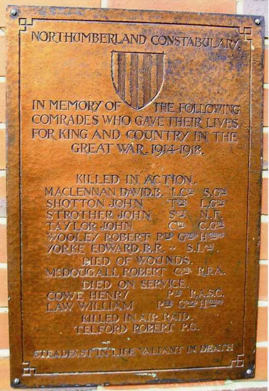 Photo of headstones/David B MacLennan WW1 dead Northumberland Constabulary plaque
